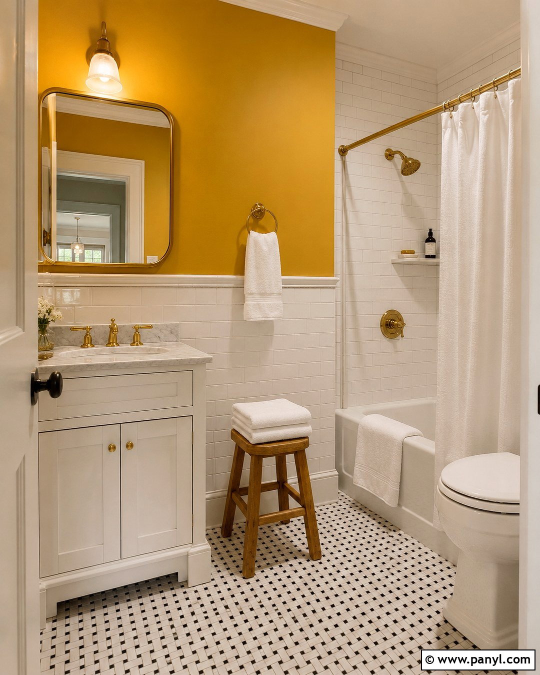 Dark Yellow Bathroom With White Tile - 20 Dark Yellow Wall Paint Ideas