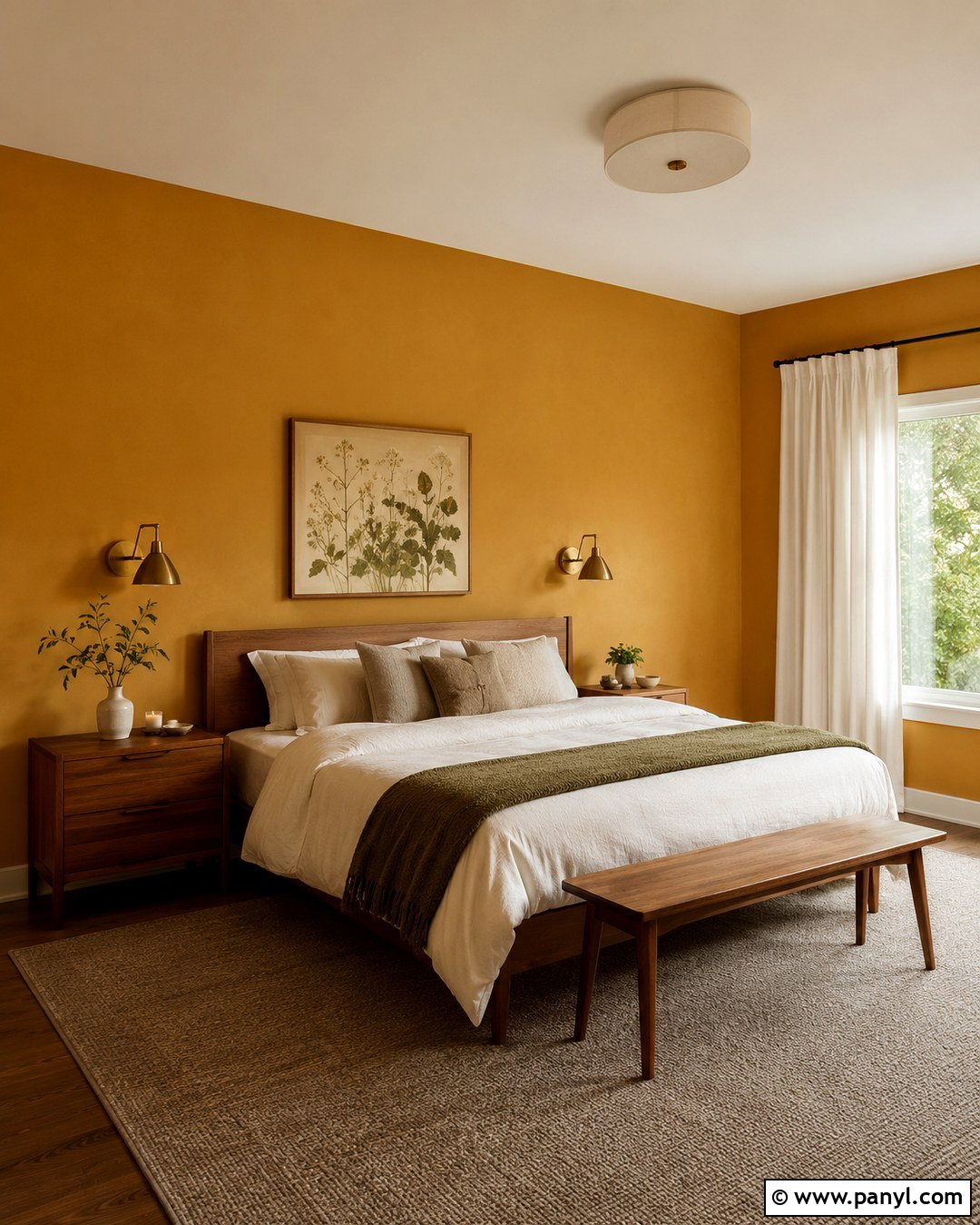 Dark Yellow Bedroom With Walnut Furniture - 20 Dark Yellow Wall Paint Ideas