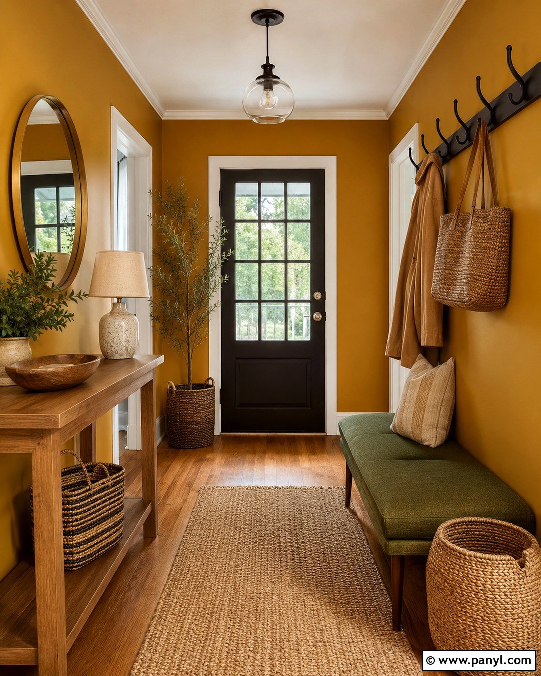 Dark Yellow Entryway With Green Accents - 20 Dark Yellow Wall Paint Ideas