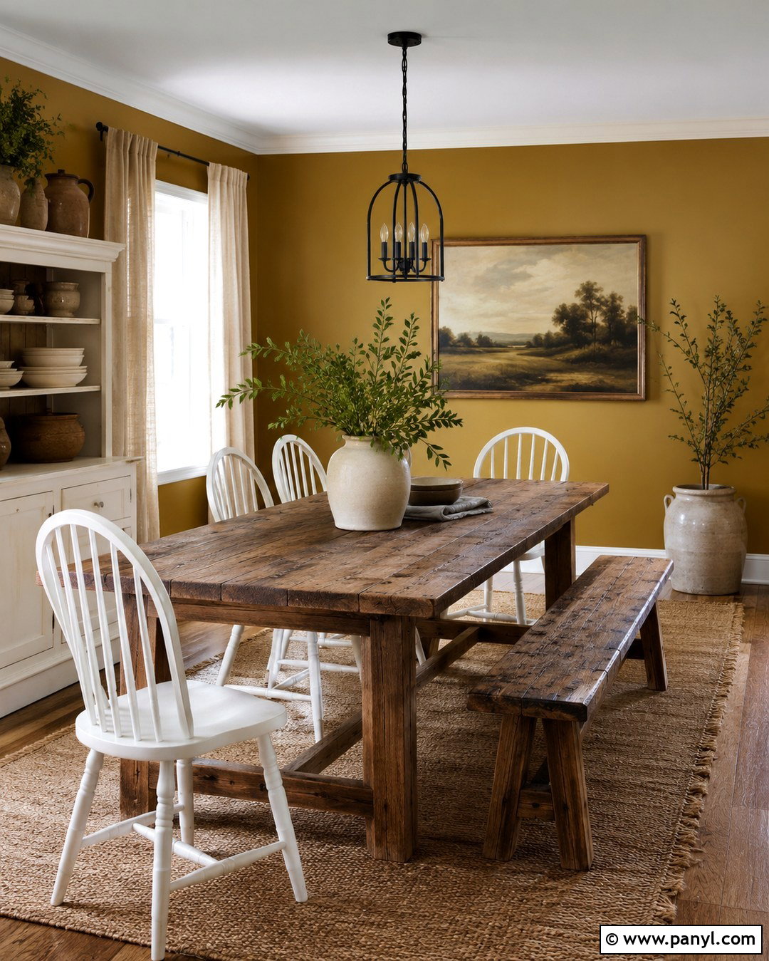 Dark Yellow Farmhouse Dining Room - 20 Dark Yellow Wall Paint Ideas
