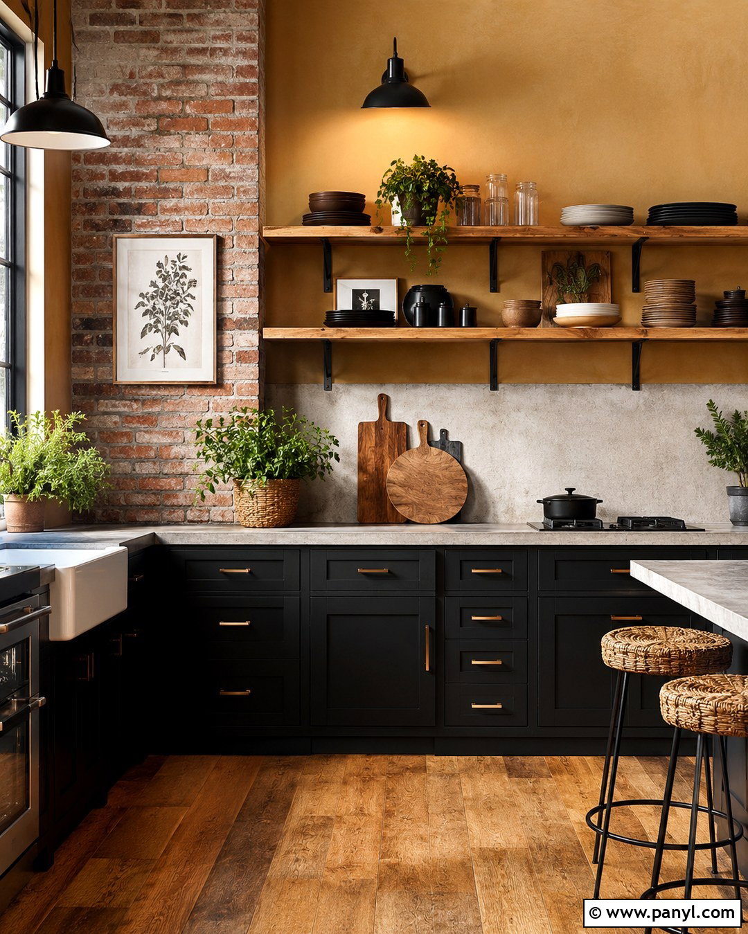 Dark Yellow Kitchen Walls With Brick - 20 dark yellow kitchen walls