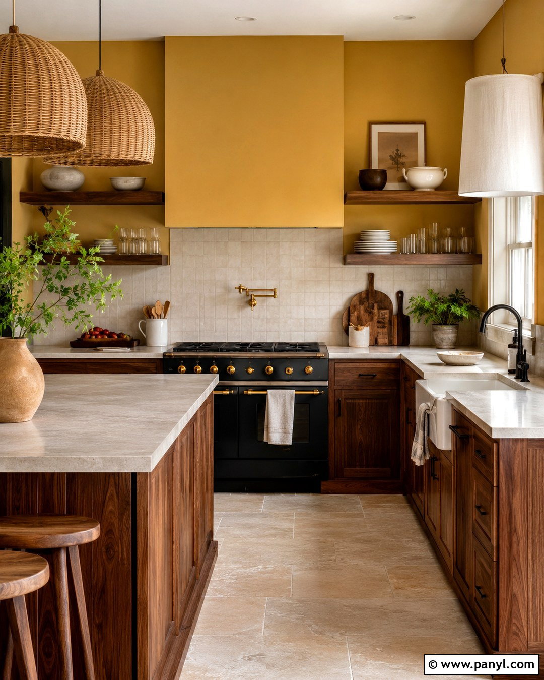 Dark Yellow Kitchen Walls With Natural Wood Cabinets - 20 dark yellow kitchen walls