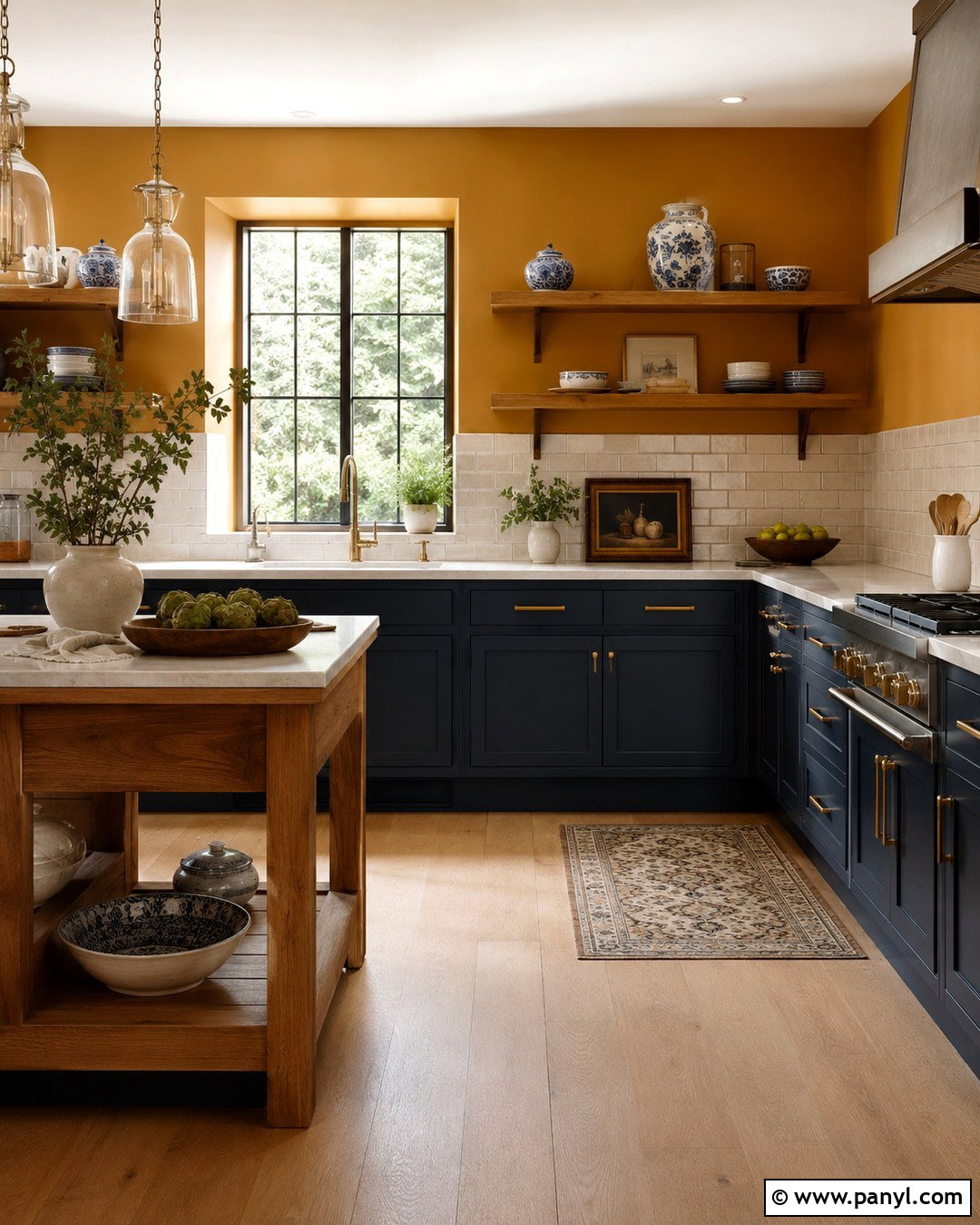 Dark Yellow Kitchen Walls With Navy Cabinets - 20 dark yellow kitchen walls