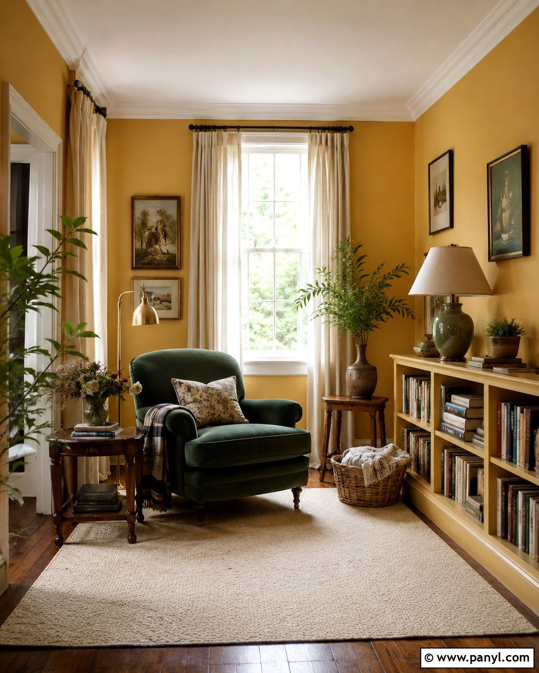 Dark Yellow Reading Room With Forest Green Chair - 20 Dark Yellow Wall Paint Ideas