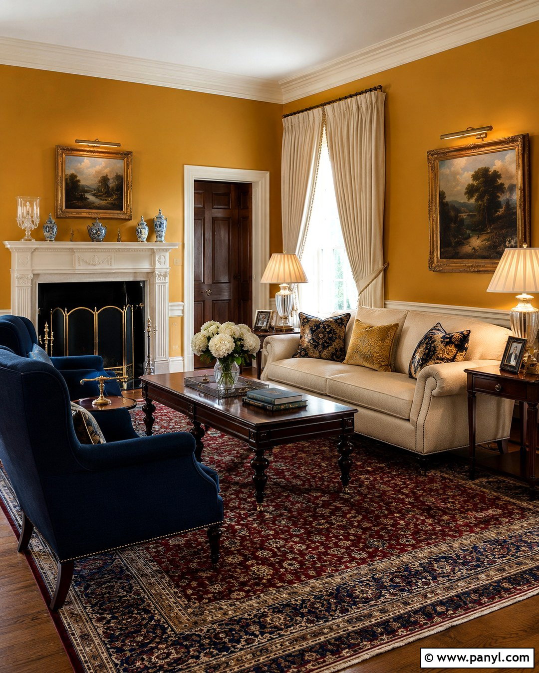 Dark Yellow Traditional Living Room - 20 Dark Yellow Wall Paint Ideas