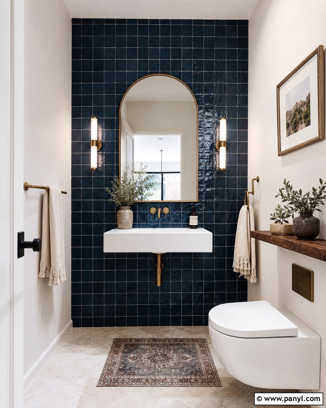 Dark Zellige Tile Accent Wall - 20 Dark Accent Wall In Small Bathroom Ideas