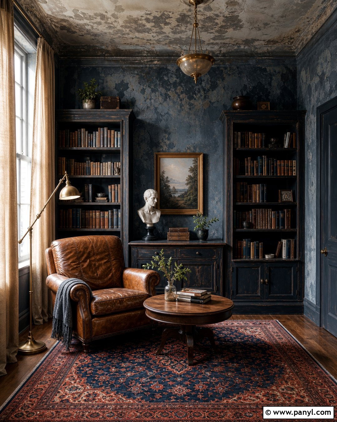 Decayed Blue Reading Room - 20 Blue Wall Decayed Room Ideas