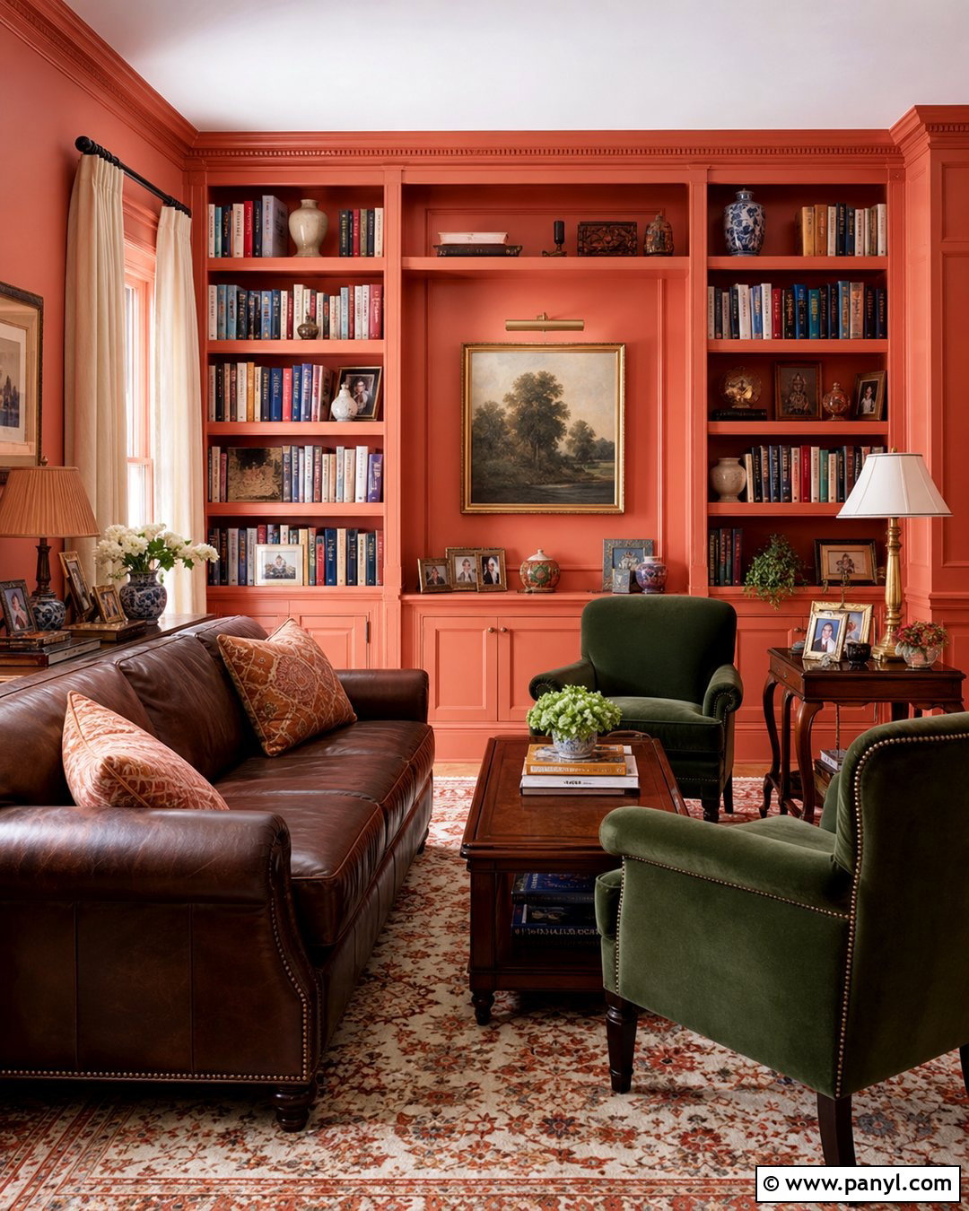 Deep Apricot Peach Library Walls - 25 Peachy Wall Color Ideas