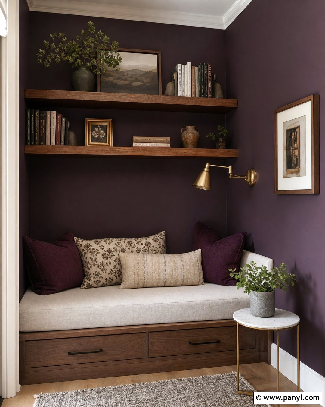 Deep Aubergine Reading Nook Accent Wall - 30 dark accent walls
