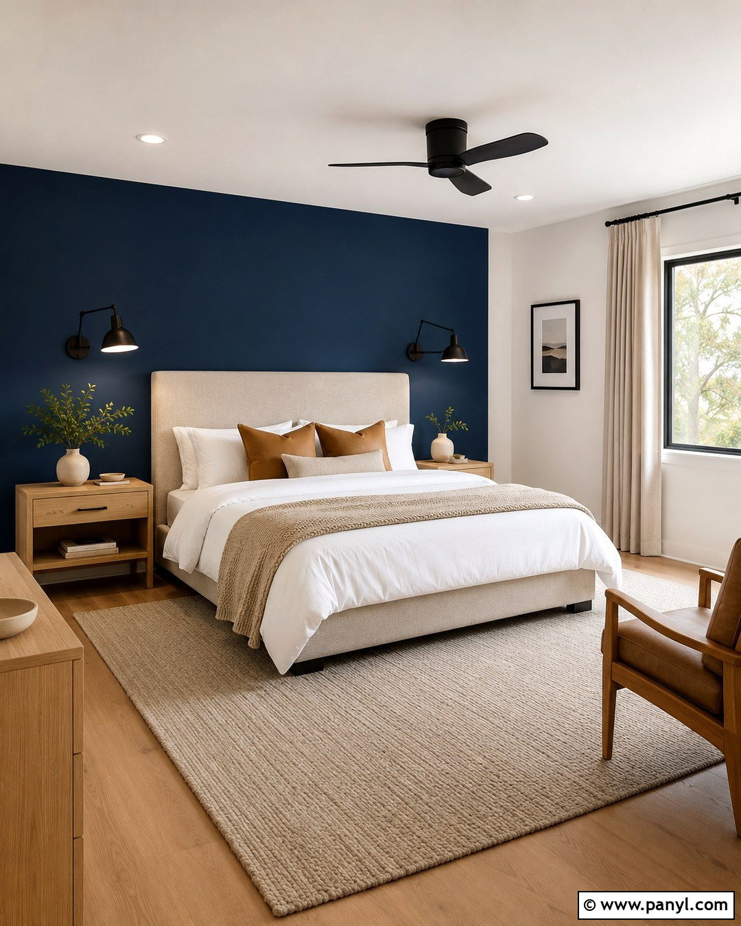 Deep Blue Accent Wall Behind The Bed - 20 Deep Blue Wall Color Ideas