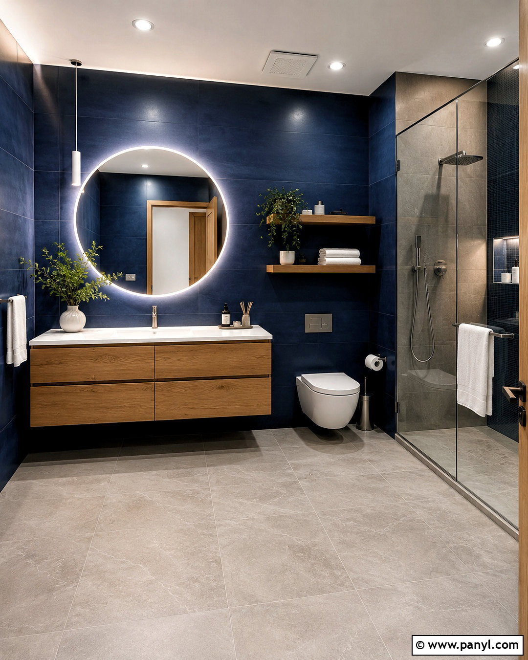 Deep Blue And Oak Bathroom - 20 deep blue bathroom ideas
