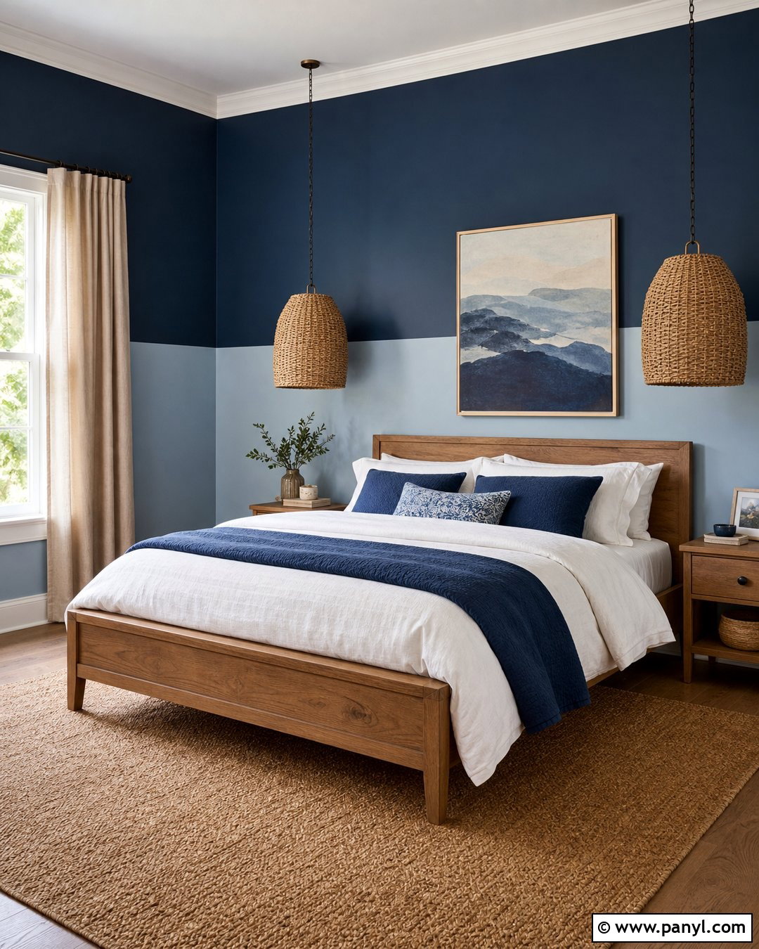Deep Blue And Powder Blue Half Painted Walls - 35 half and half painted walls