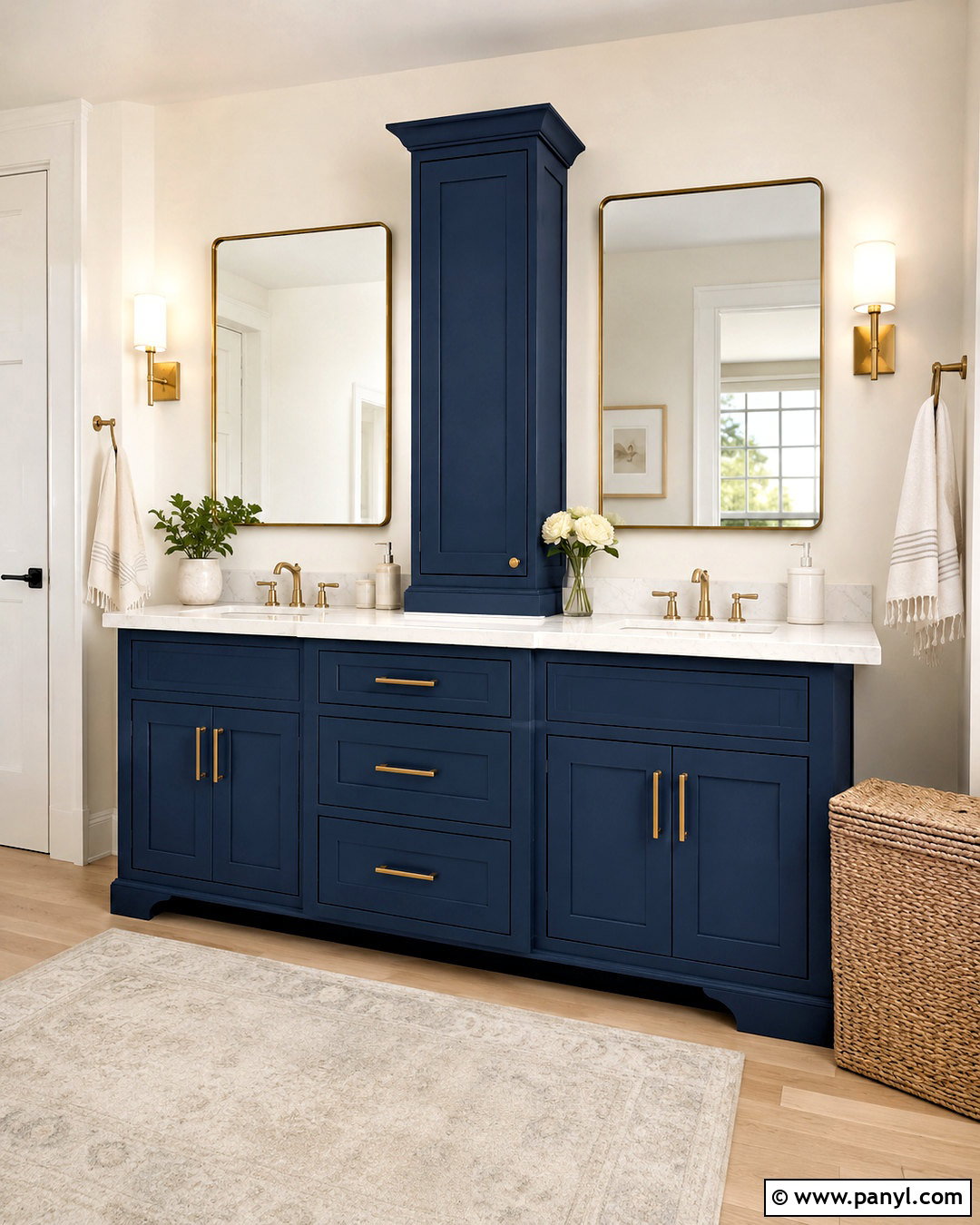 Deep Blue Bathroom Vanity With Brass - 20 deep blue bathroom ideas