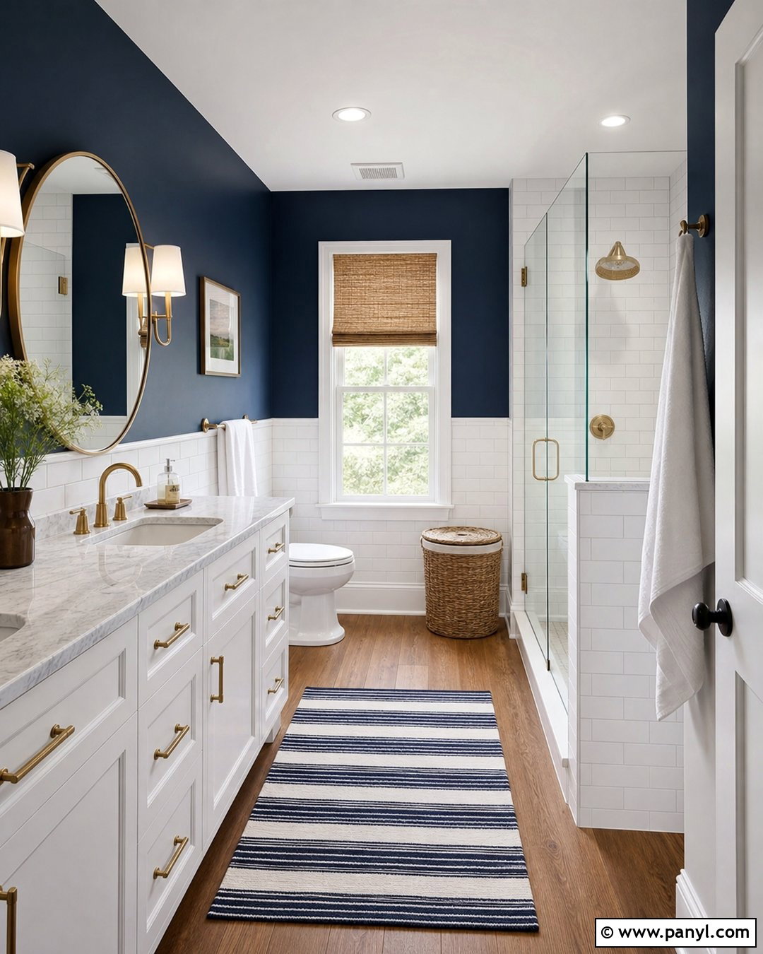 Deep Blue Bathroom With White Tile - 35 Deep Blue Walls