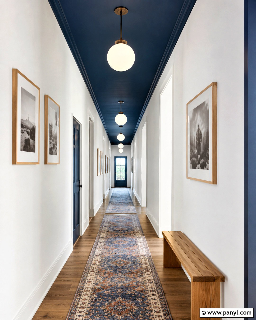 Deep Blue Ceiling Hallway - 20 White Walls With Blue Ceiling Ideas