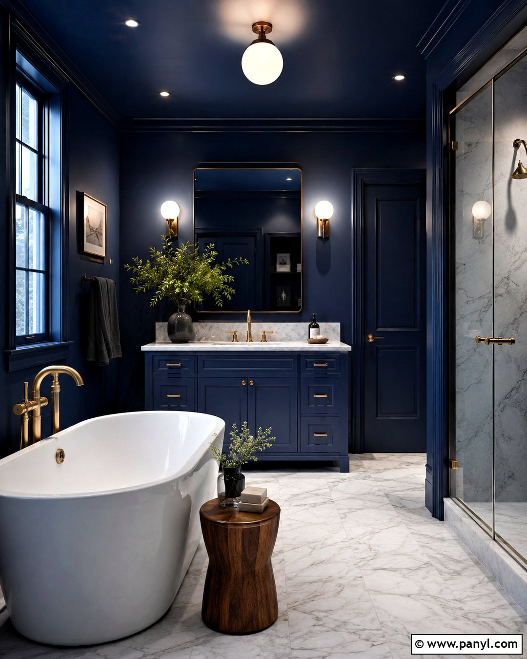 Deep Blue Color Drenched Bathroom - 20 deep blue bathroom ideas