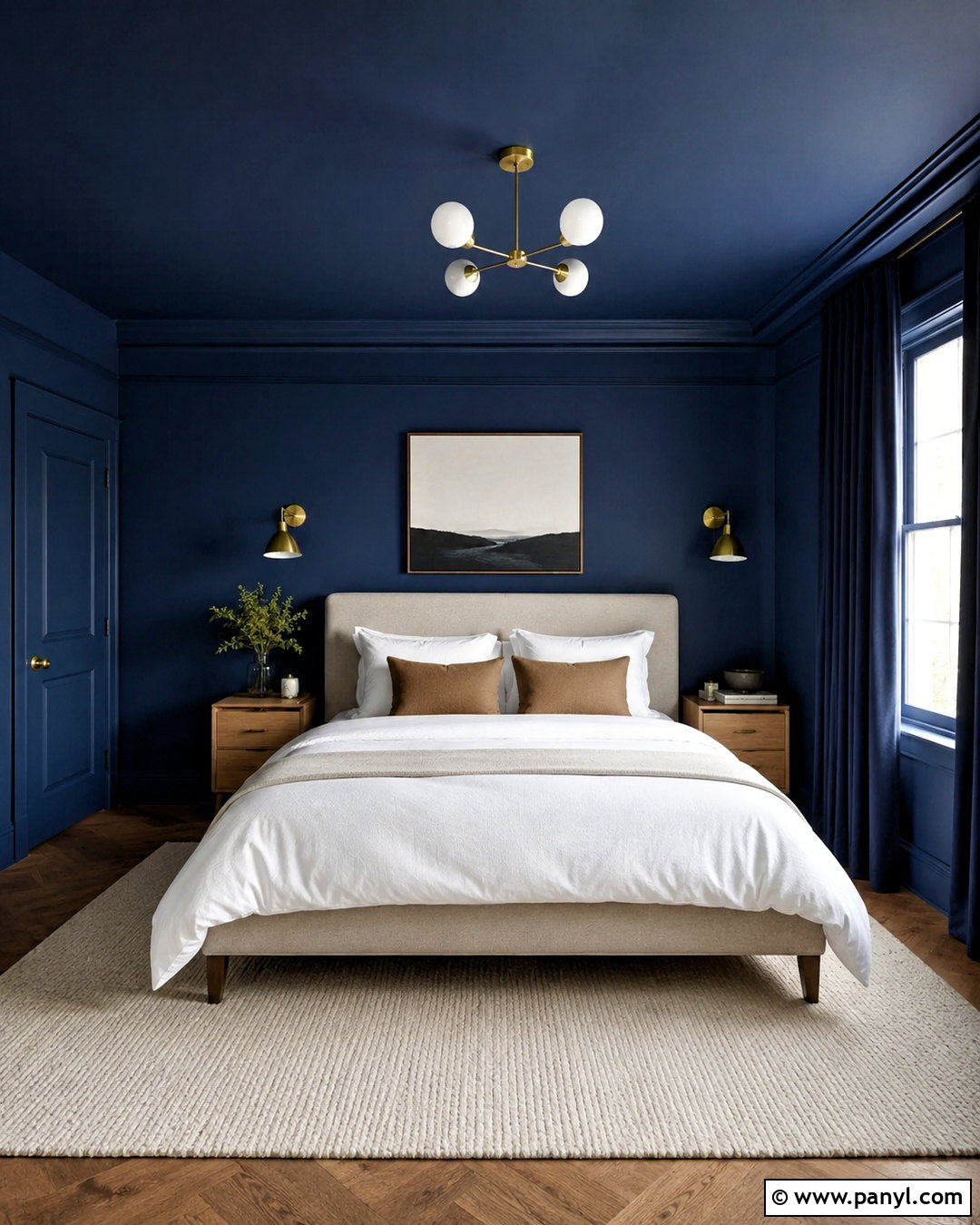 Deep Blue Color Drenched Bedroom - 20 deep blue bedroom ideas
