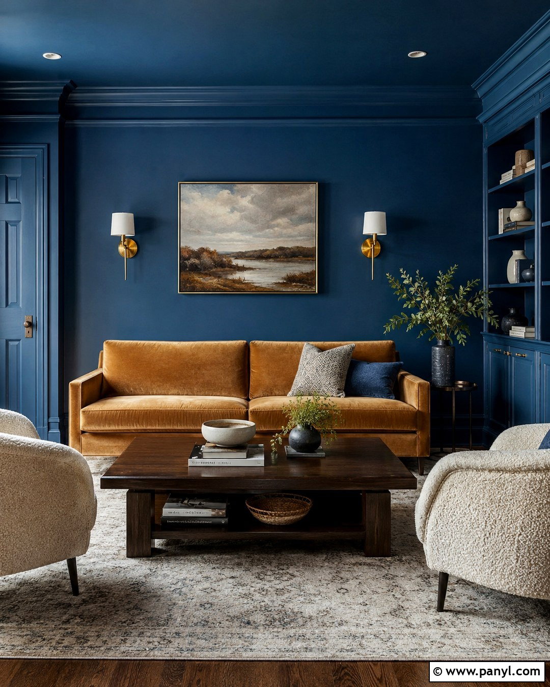 Deep Blue Color-Drenched Sitting Room - 20 Deep Blue Wall Color Ideas