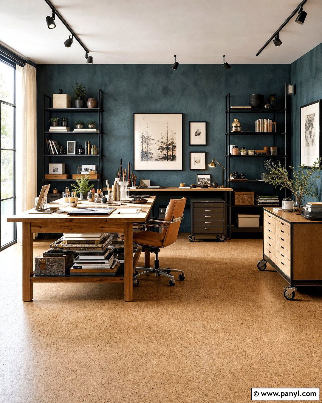 Deep Blue Green Limewash Walls In A Studio - 20 dark limewash walls