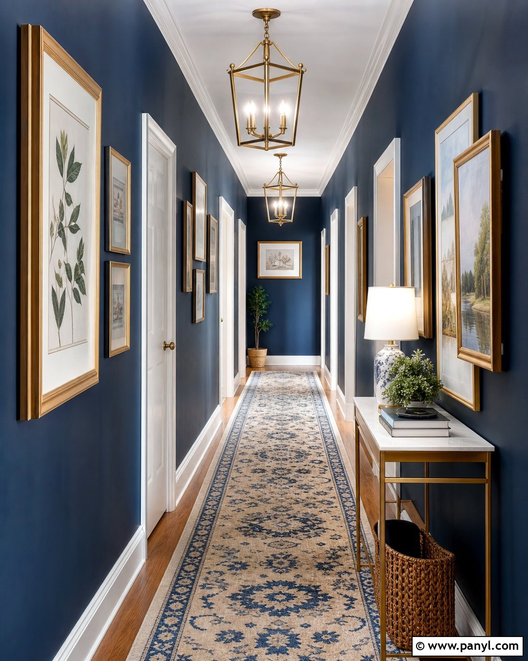 Deep Blue Hallway Gallery Wall - 35 Deep Blue Walls