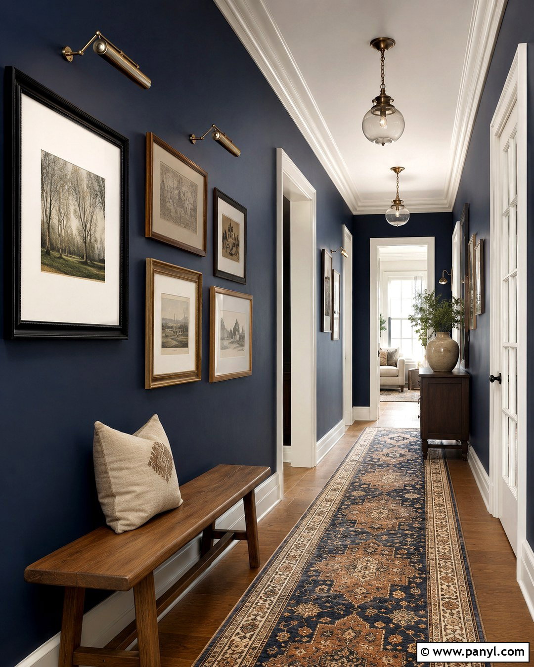 Deep Blue Hallway With Gallery Wall - 20 Deep Blue Wall Color Ideas