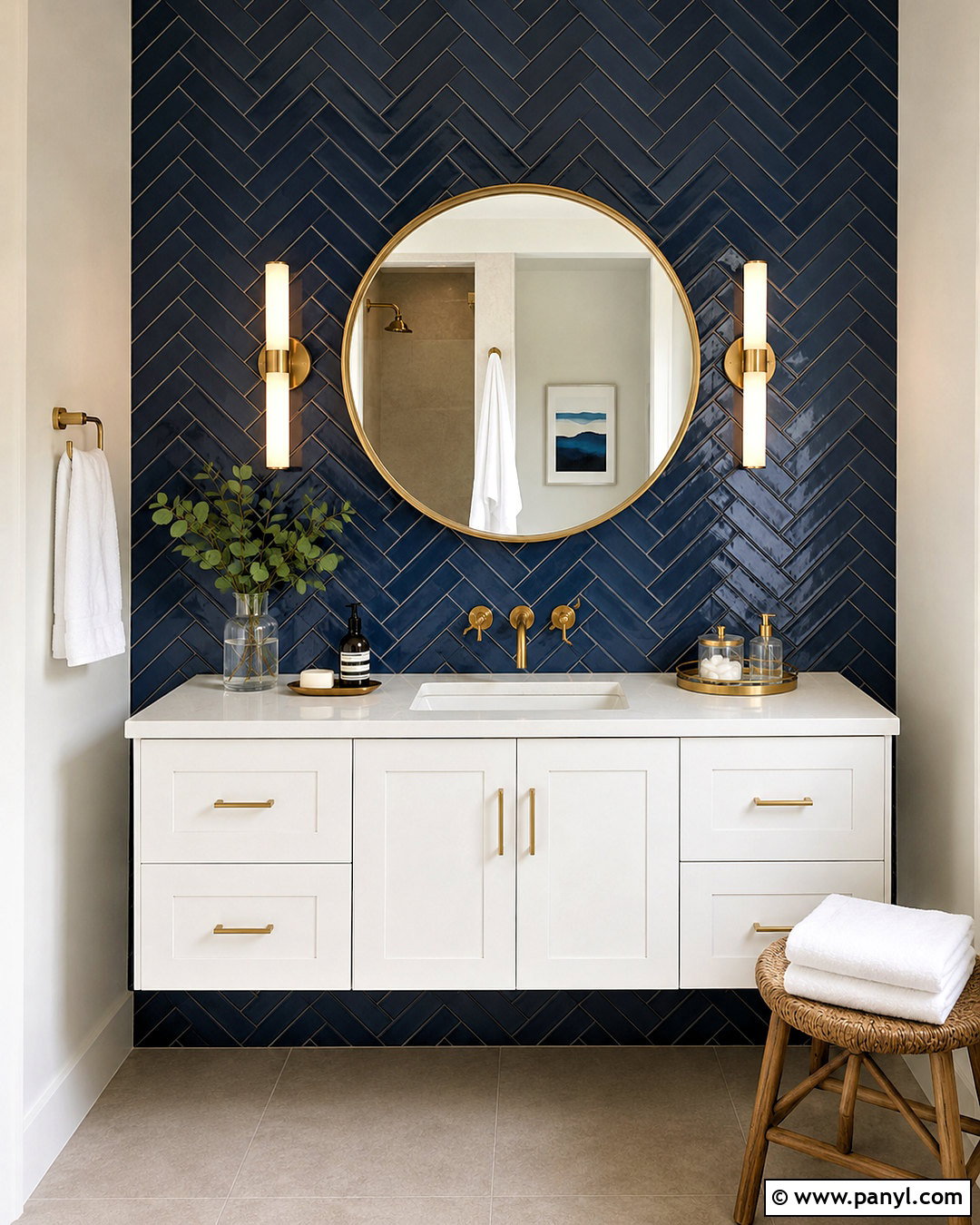 Deep Blue Herringbone Tile Bathroom - 20 deep blue bathroom ideas