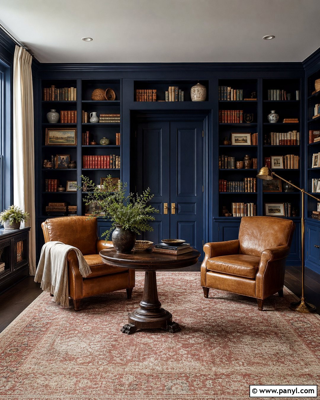 Deep Blue Home Library - 35 Deep Blue Walls
