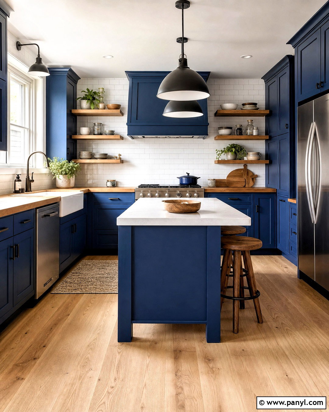 Deep Blue Kitchen With Butcher Block - 20 deep blue kitchen ideas