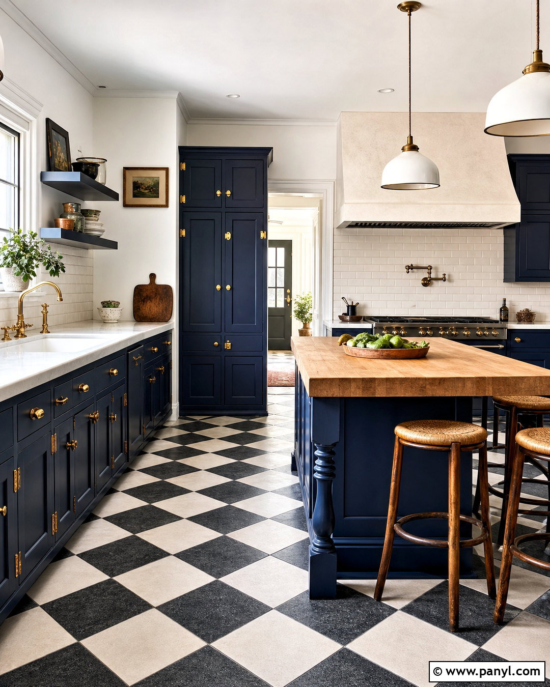 Deep Blue Kitchen With Checkerboard Floor - 20 deep blue kitchen ideas