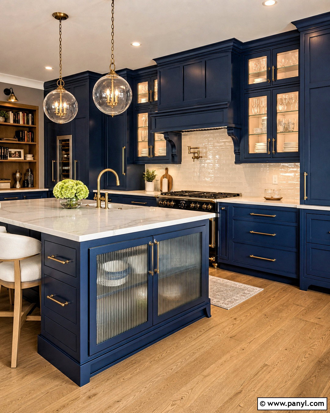 Deep Blue Kitchen With Glass Cabinets - 20 deep blue kitchen ideas