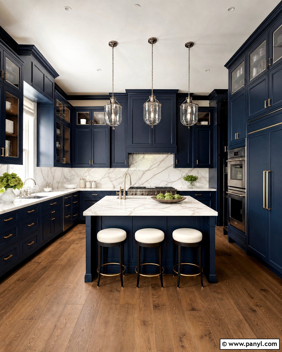 Deep Blue Kitchen With Marble Backsplash - 20 deep blue kitchen ideas