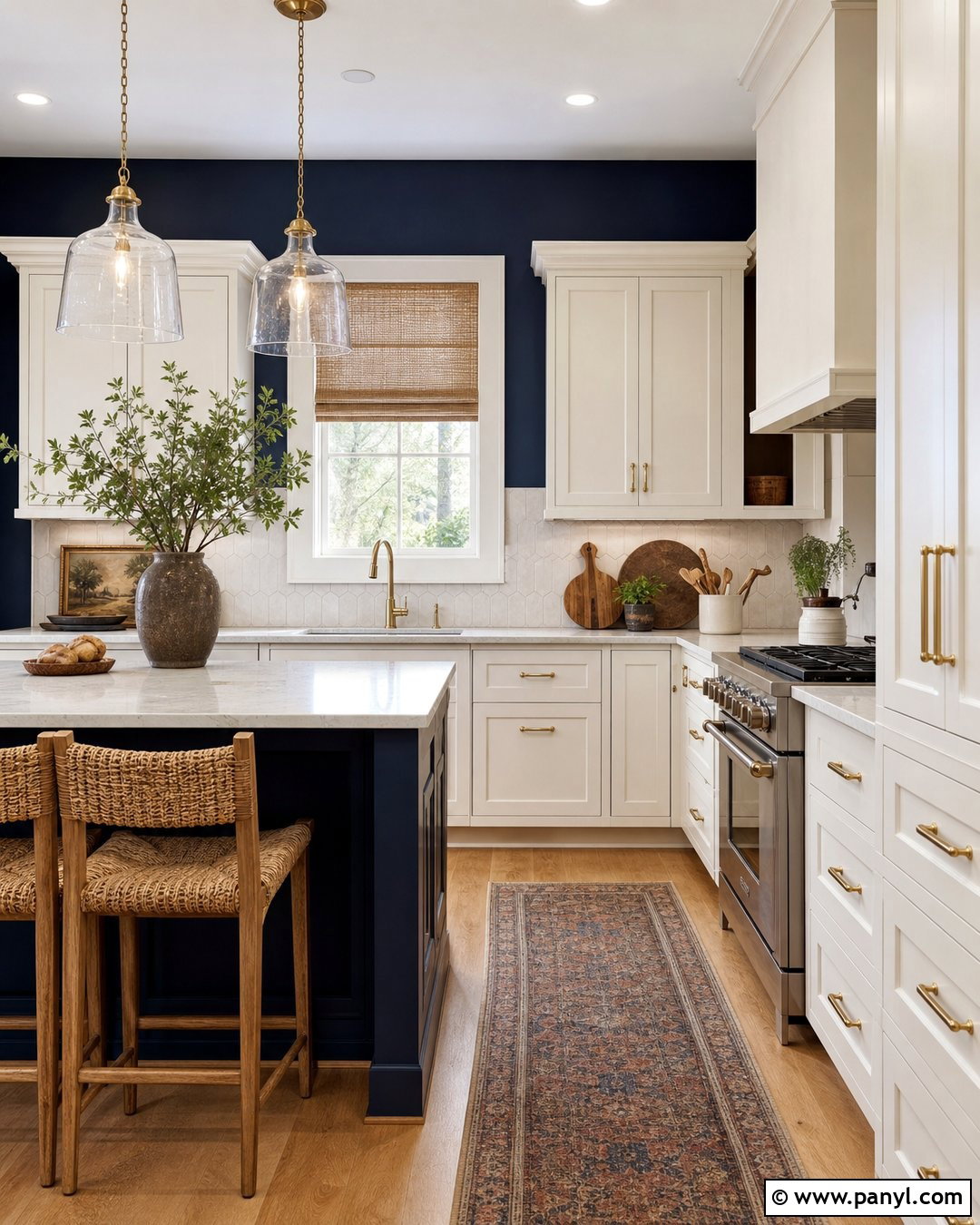Deep Blue Kitchen With White Cabinets - 35 Deep Blue Walls