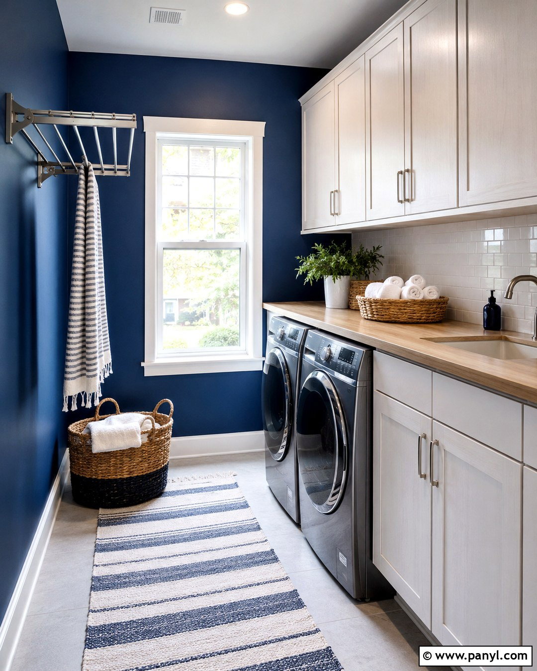 Deep Blue Laundry Room With White Windows - 20 Dark Walls With White Windows