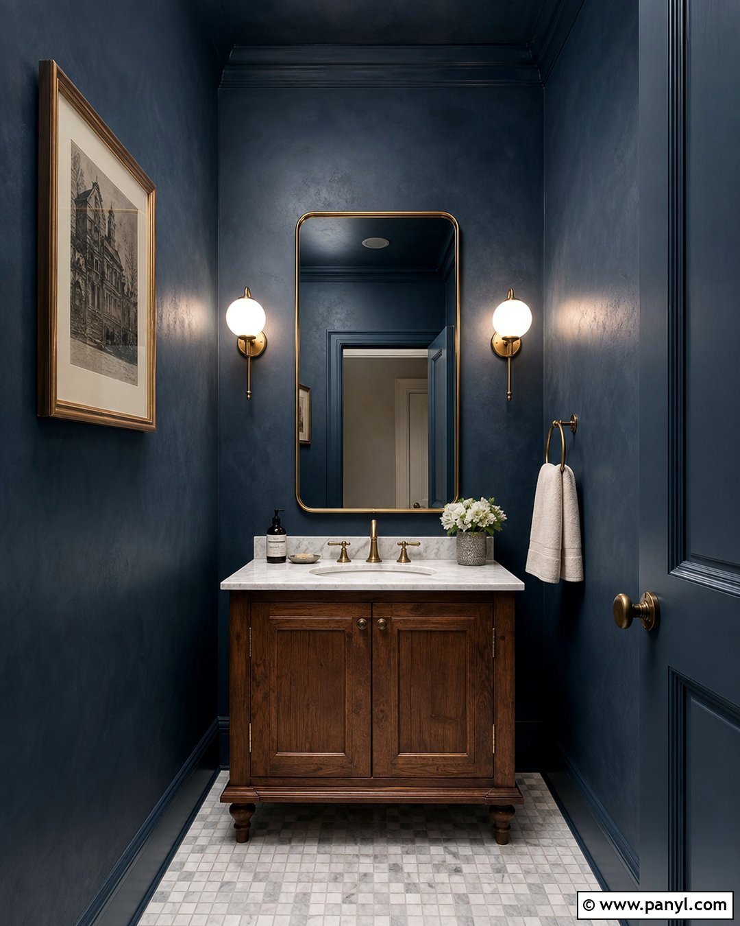 Deep Blue Lime Wash Powder Room - 20 Lime Wash Walls In Bathroom Ideas