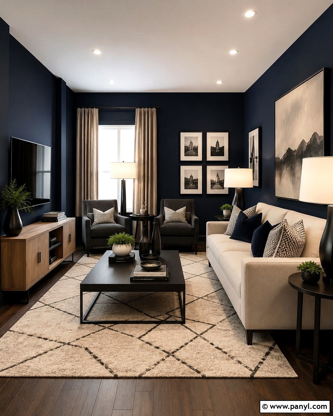 Deep Blue Living Room With Black Accents - 20 Deep Blue Walls Living Room Ideas