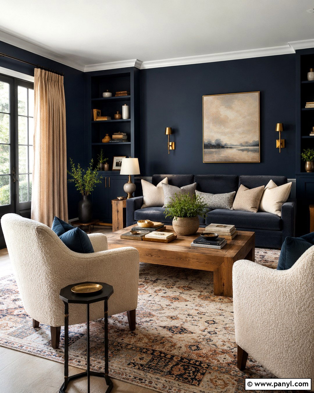 Deep Blue Living Room With Blue Sofa - 20 Deep Blue Walls Living Room Ideas