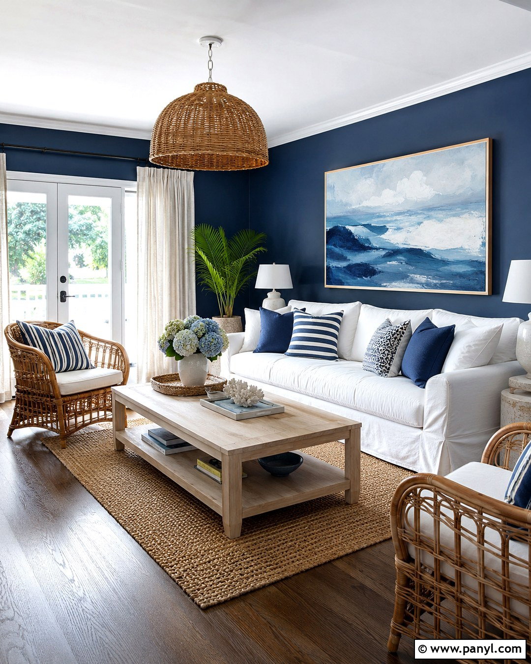 Deep Blue Living Room With Coastal Decor - 20 Deep Blue Walls Living Room Ideas