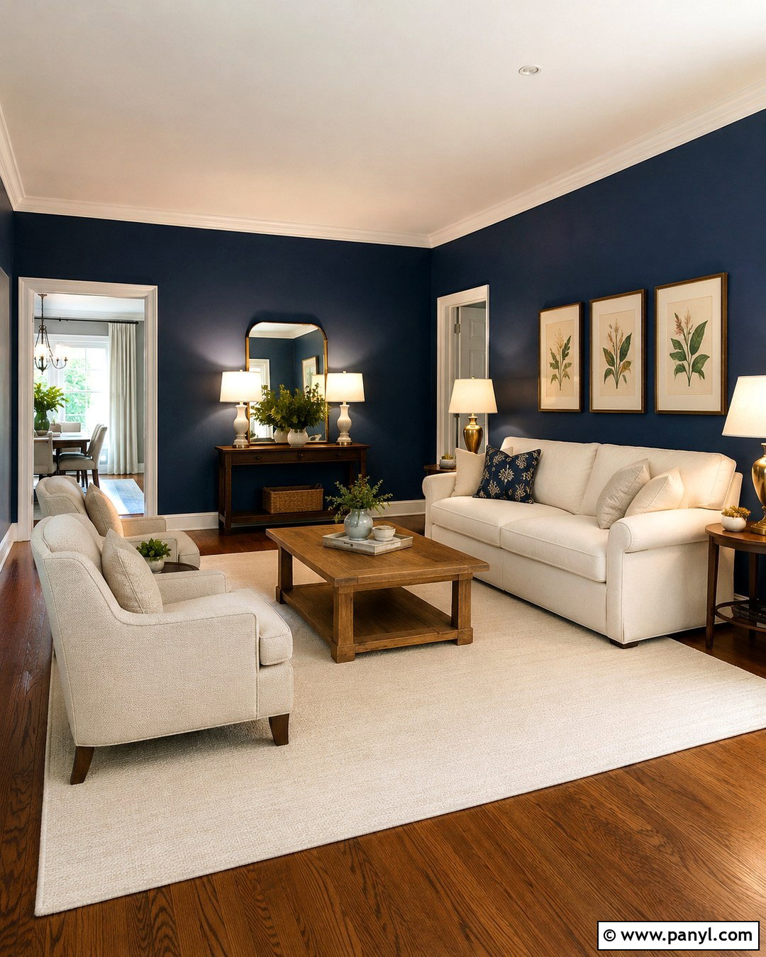 Deep Blue Living Room With Cream Sofa - 20 Deep Blue Walls Living Room Ideas