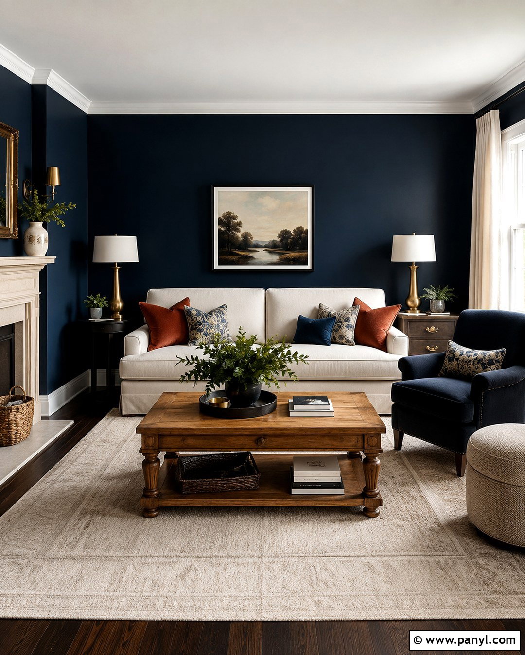 Deep Blue Living Room With Cream Sofa - 20 Deep Blue Wall Color Ideas