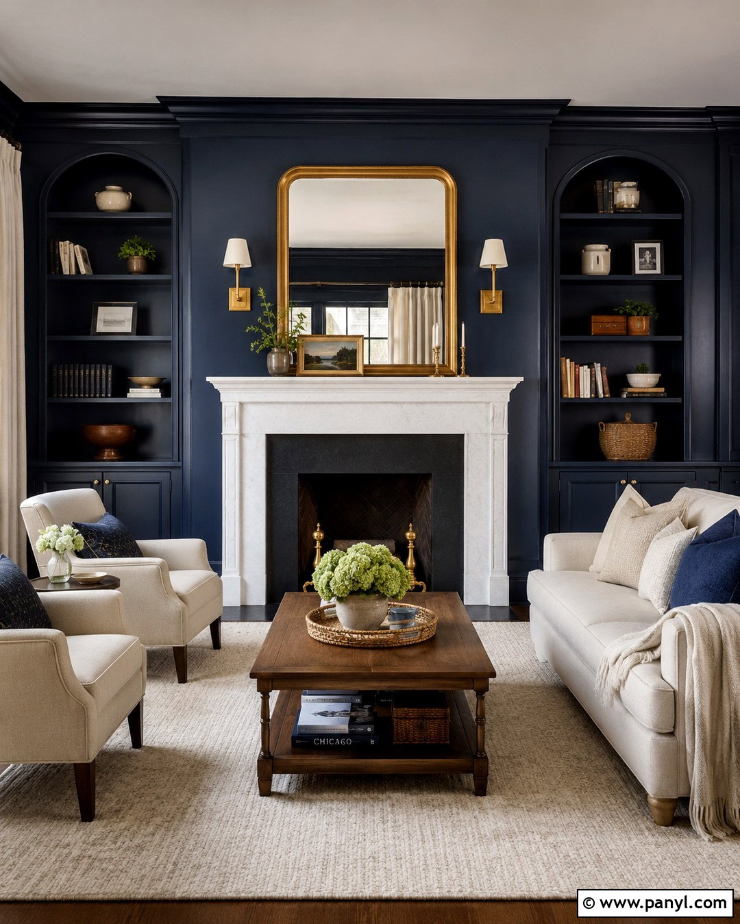 Deep Blue Living Room With Fireplace - 20 Deep Blue Walls Living Room Ideas