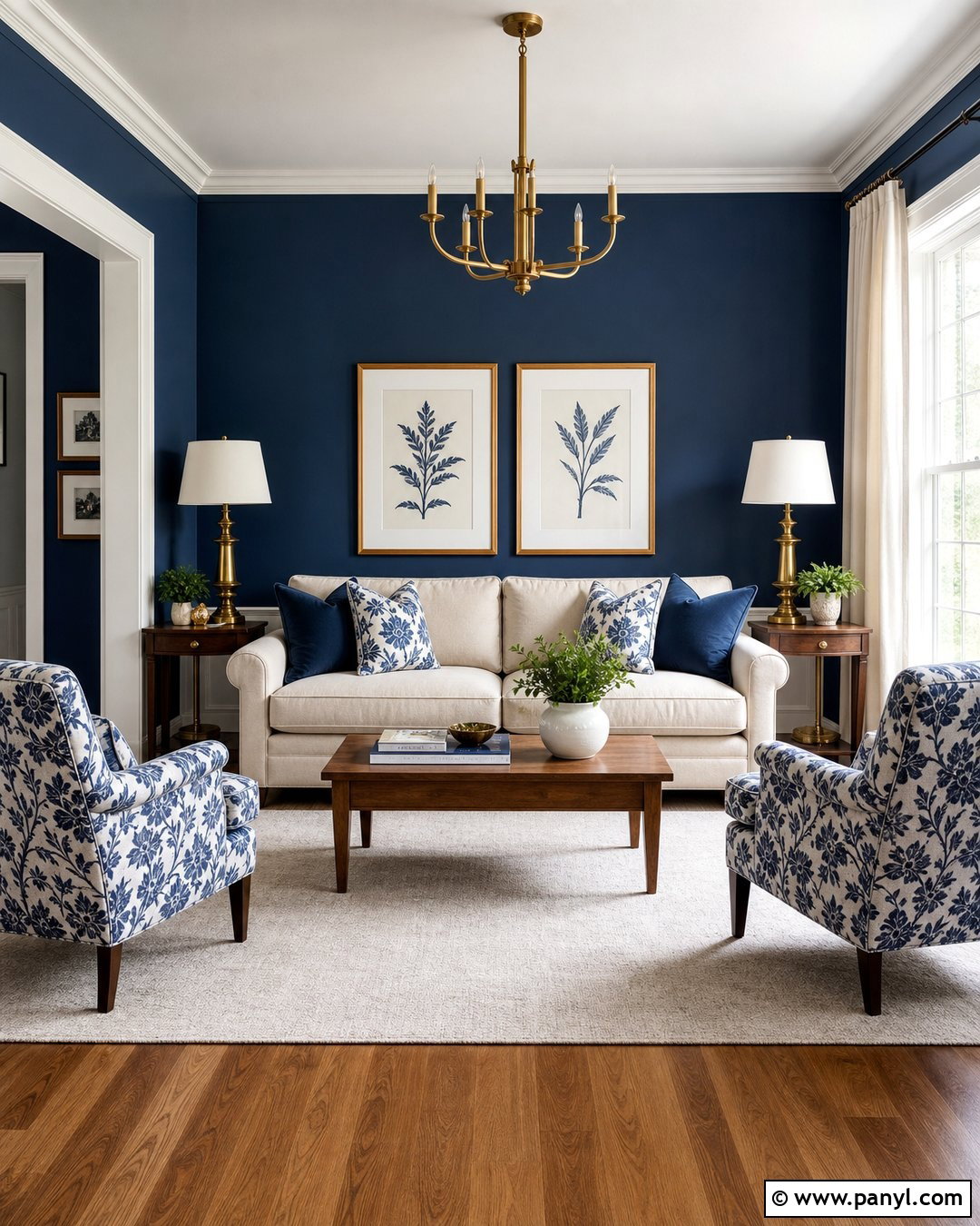 Deep Blue Living Room With White Trim - 35 Deep Blue Walls