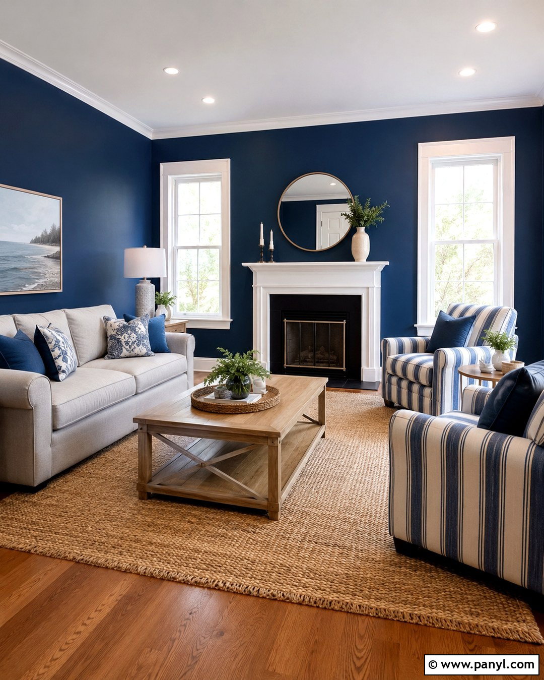 Deep Blue Living Room With White Trim - 20 Deep Blue Walls Living Room Ideas