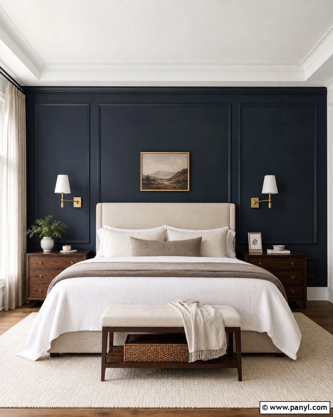 Deep Blue Paneled Bedroom Wall - 35 Deep Blue Walls