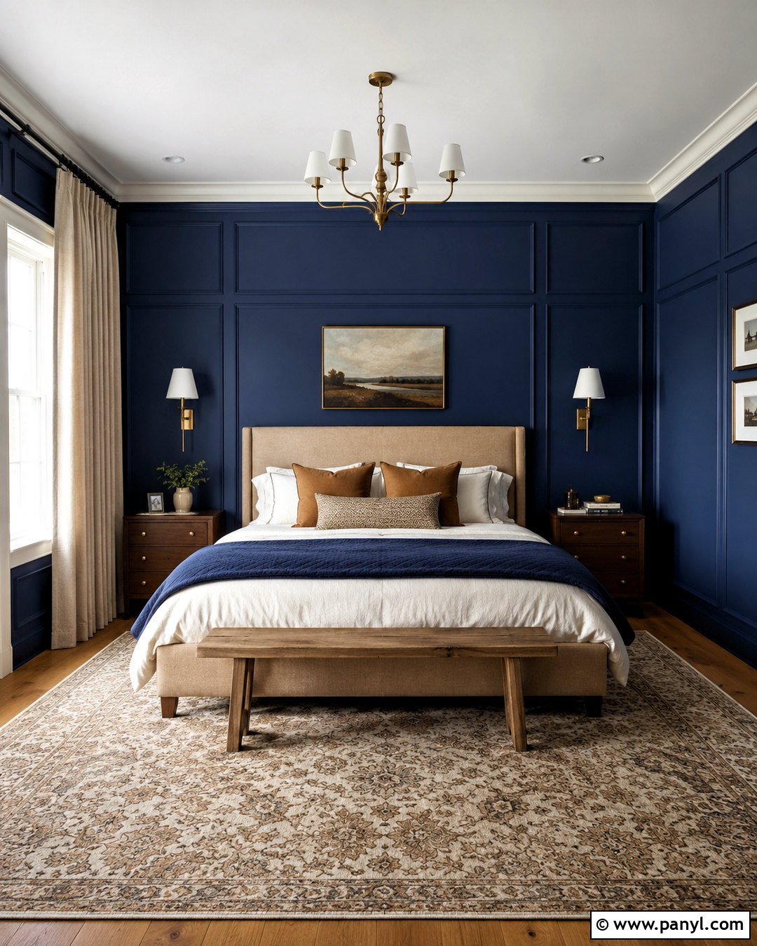 Deep Blue Paneled Bedroom - 20 deep blue bedroom ideas