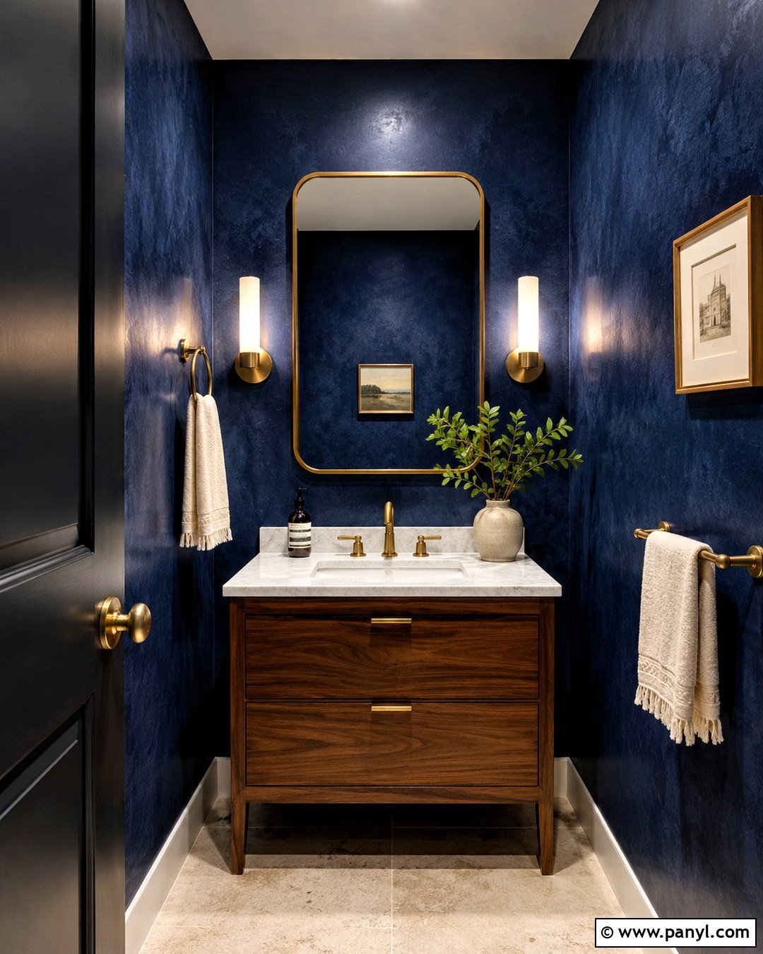 Deep Blue Polished Plaster Powder Room - 20 plastering walls ideas