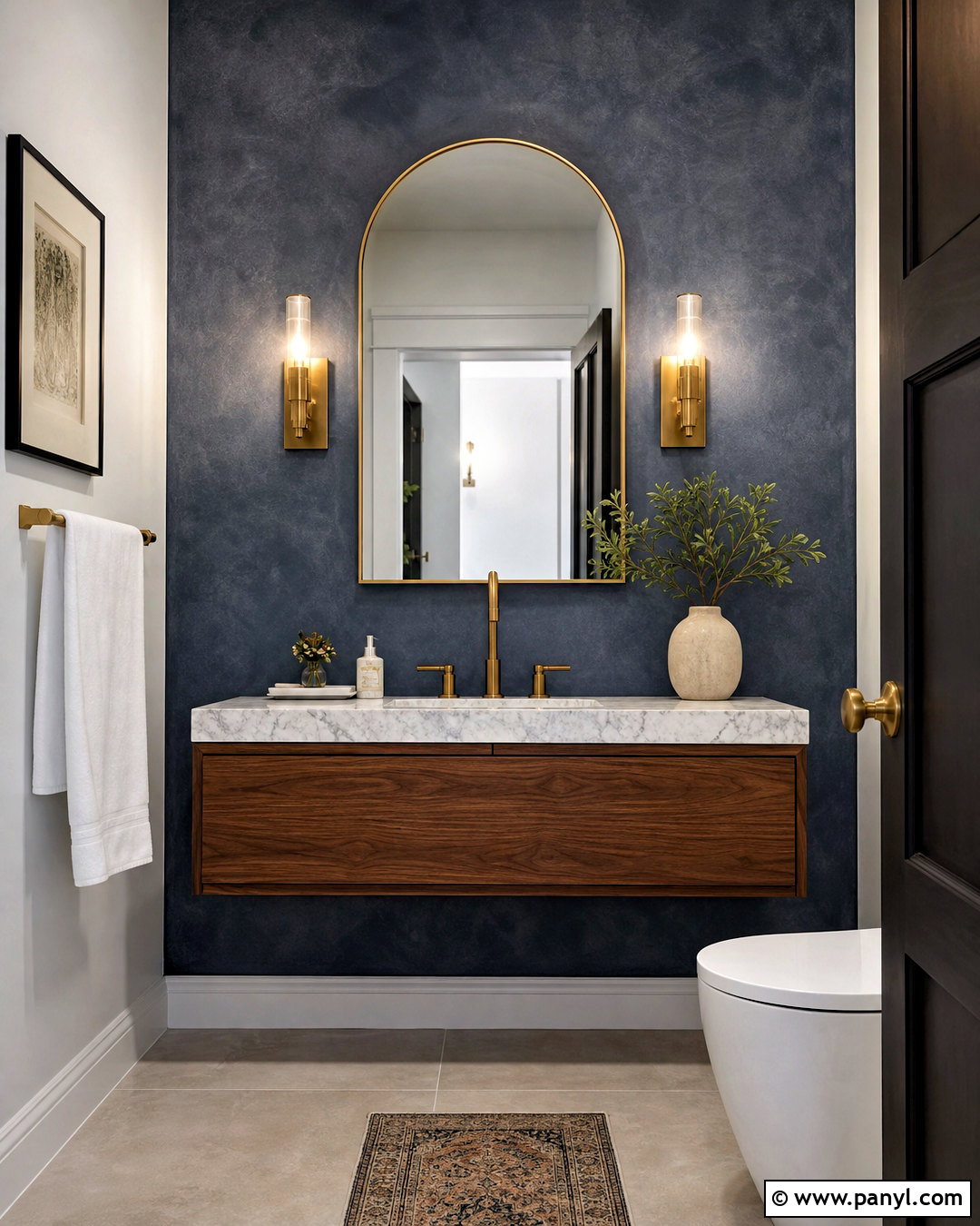 Deep Blue Powder Room Lime Wash Accent Wall - 20 lime wash accent wall ideas