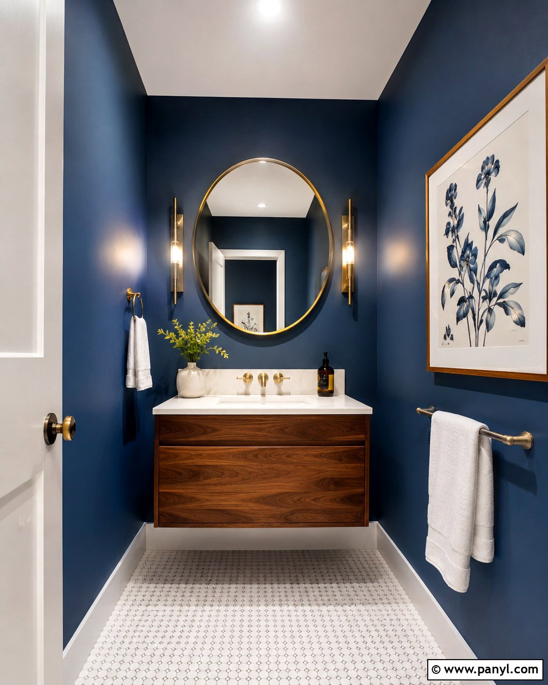 Deep Blue Small Powder Room - 20 Deep Blue Wall Color Ideas