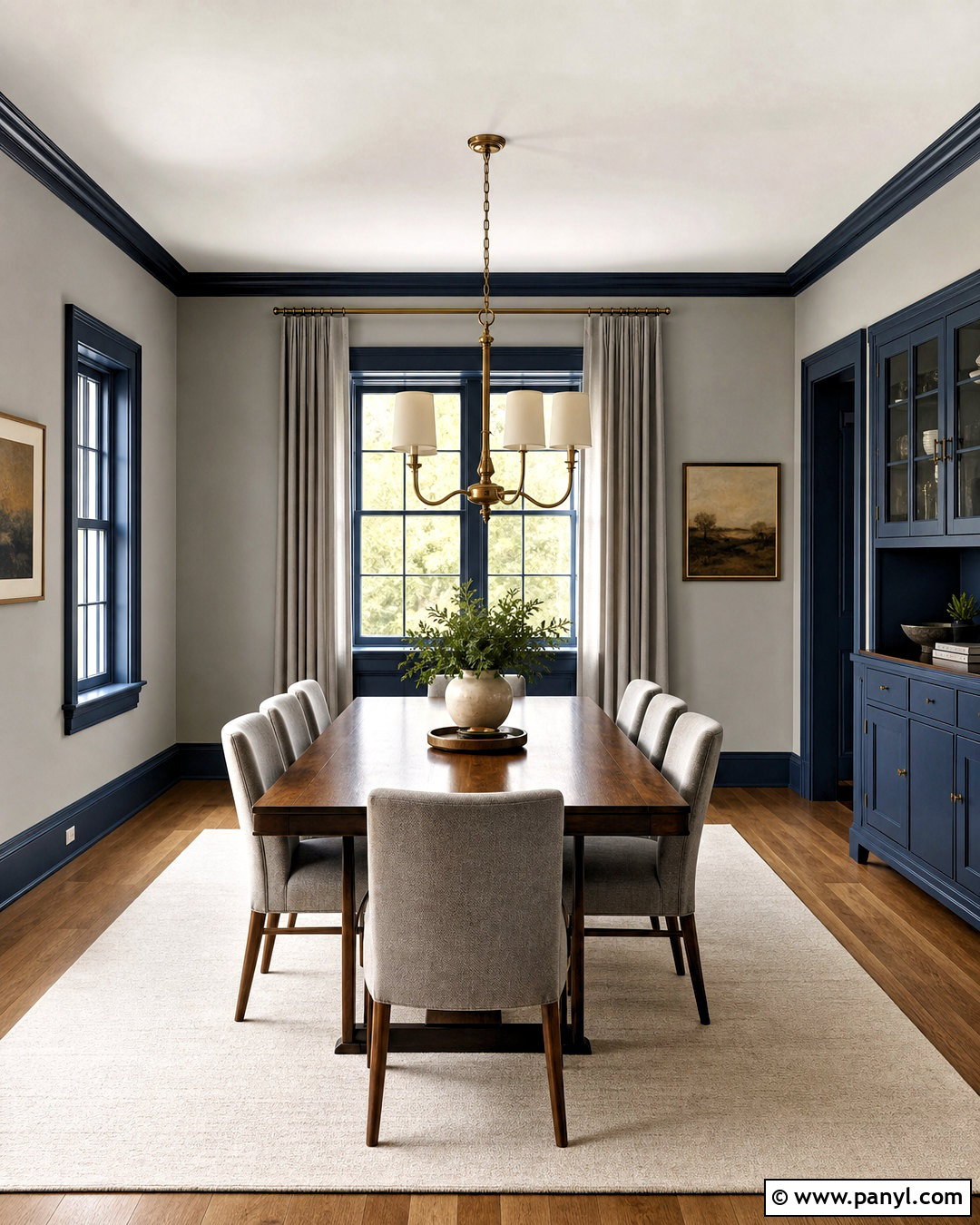 Deep Blue Trim With Light Gray Walls - 20 painted trim darker than walls