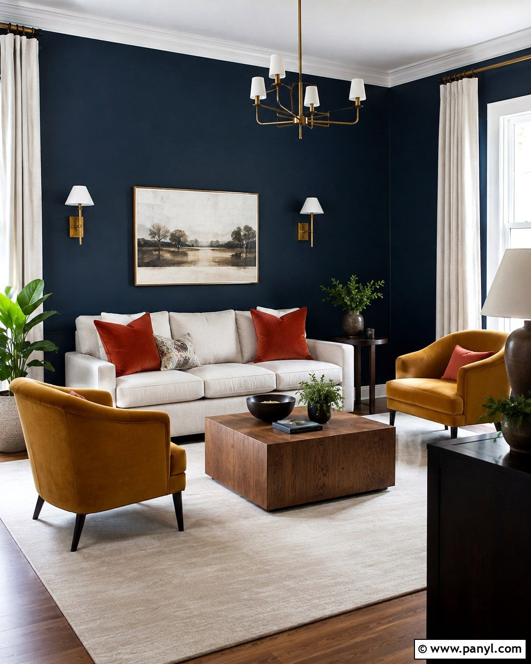 Deep Blue Walls With Mustard Yellow Accents - 20 Deep Blue Wall Color Ideas
