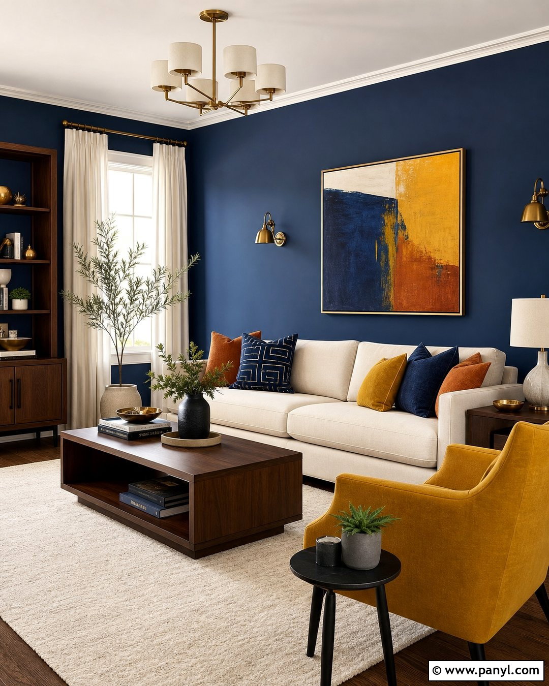 Deep Blue Walls With Mustard Yellow - 35 Deep Blue Walls